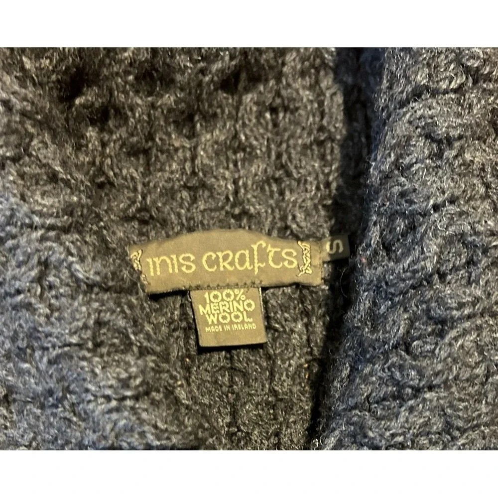 Vtg Inis Crafts Cable‎ Knit Cardigan Sweater Sz Small Gray Merino Wool Fisherman